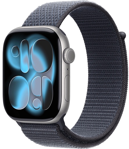 Apple Watch Series 11 46mm Space Gray Aluminum Case with Sport Loop Anchor Blue