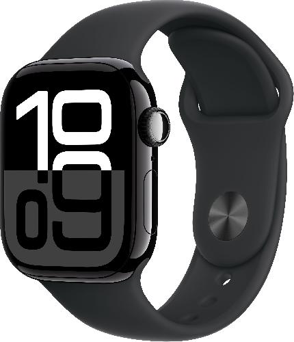 Apple Watch Series 10 42mm Jet Black Aluminum Case with Sport Band, Black