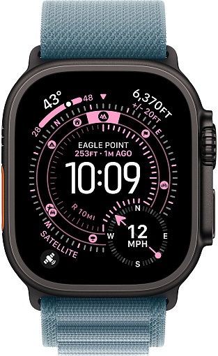 Apple Watch Ultra 3 (2025) 49mm Black Titanium Case with Light Blue Alpine Loop Small