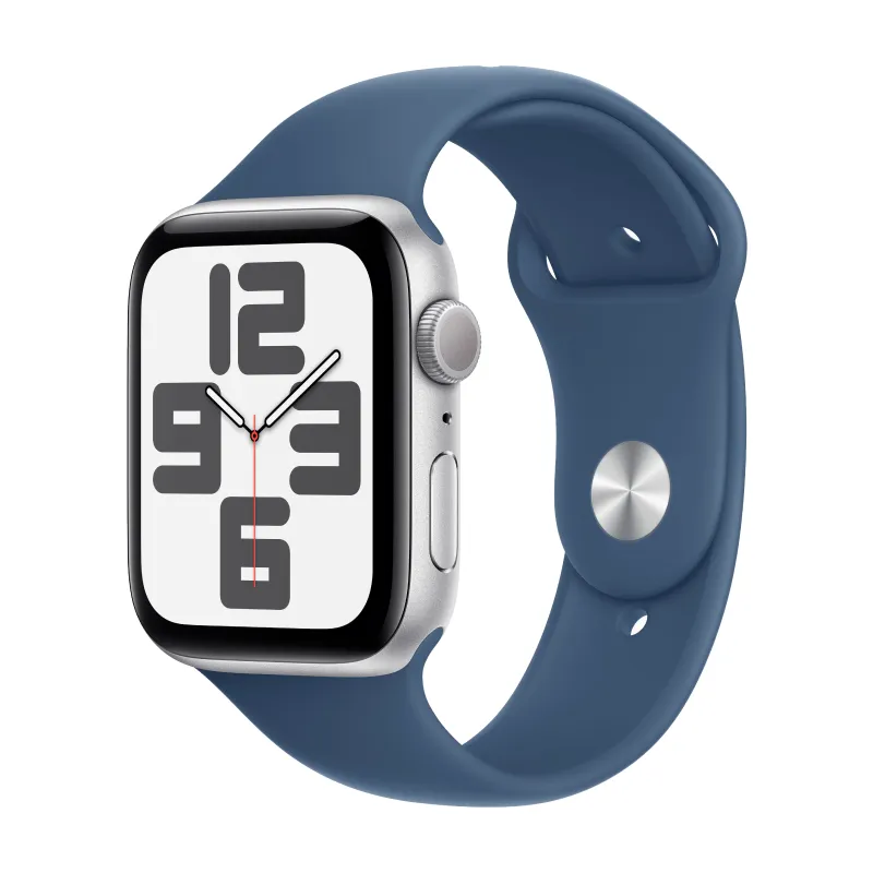 Apple Watch Series SE 2024 44mm Silver Aluminum Case with Denim Sport Band S/M