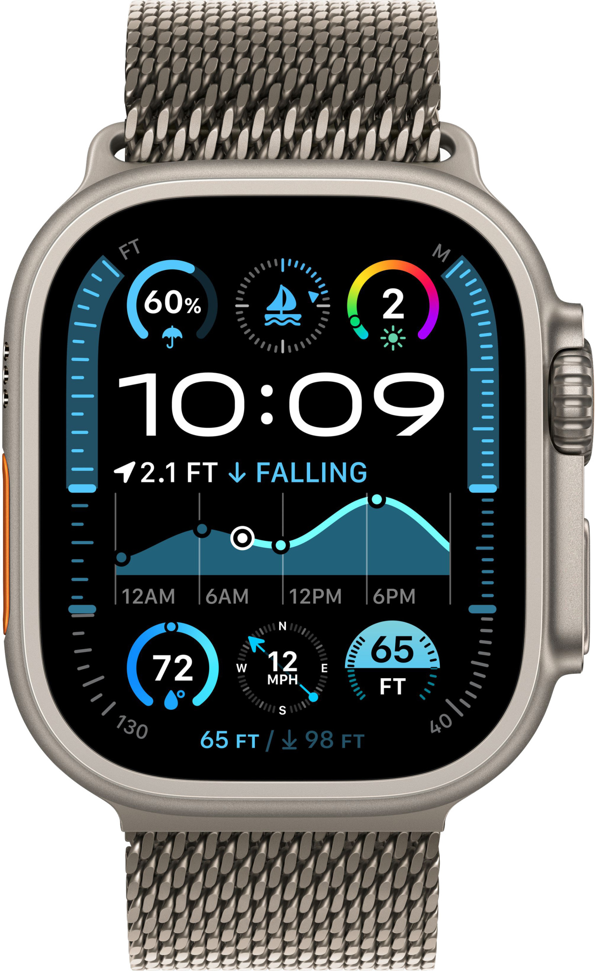 Apple Watch Ultra 2 (2024) 49mm Natural Titanium Case with Black Titanium Milanese Loop Large