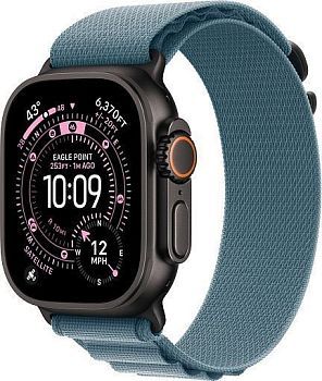 Apple Watch Ultra 3 (2025) 49mm Black Titanium Case with Light Blue Alpine Loop Large