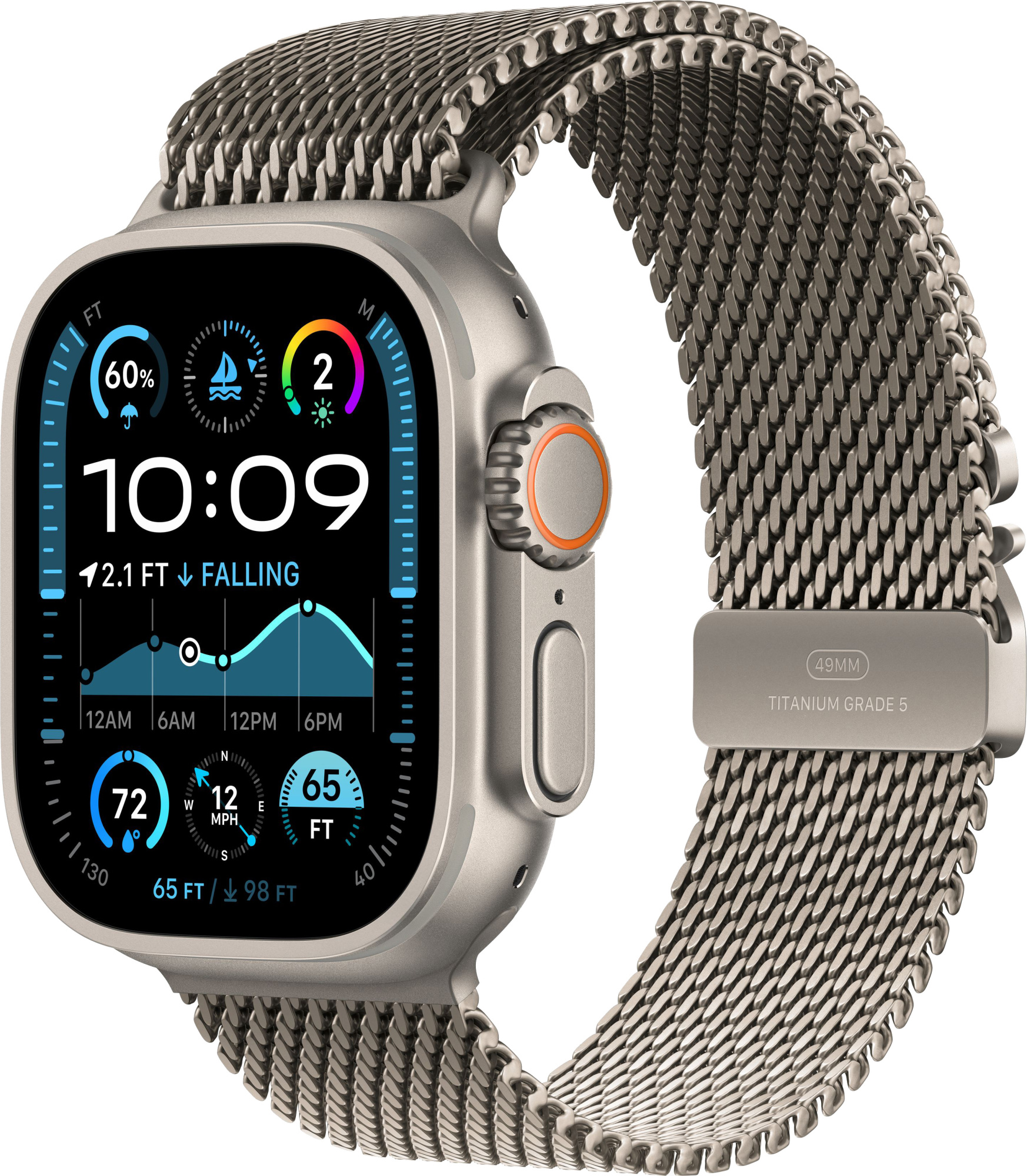 Apple Watch Ultra 2 (2024) 49mm Natural Titanium Case with Black Titanium Milanese Loop Large
