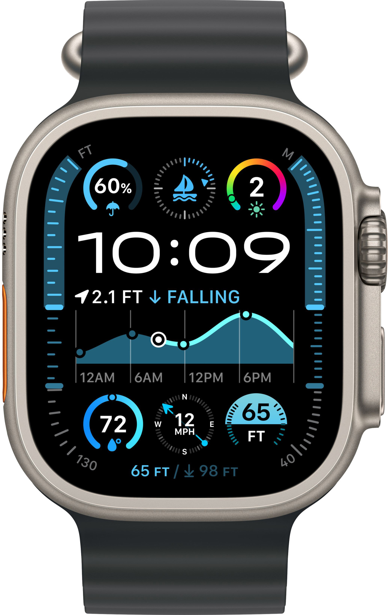 Apple Watch Ultra 2 (2024) 49mm Natural Titanium Case with Black Ocean Band