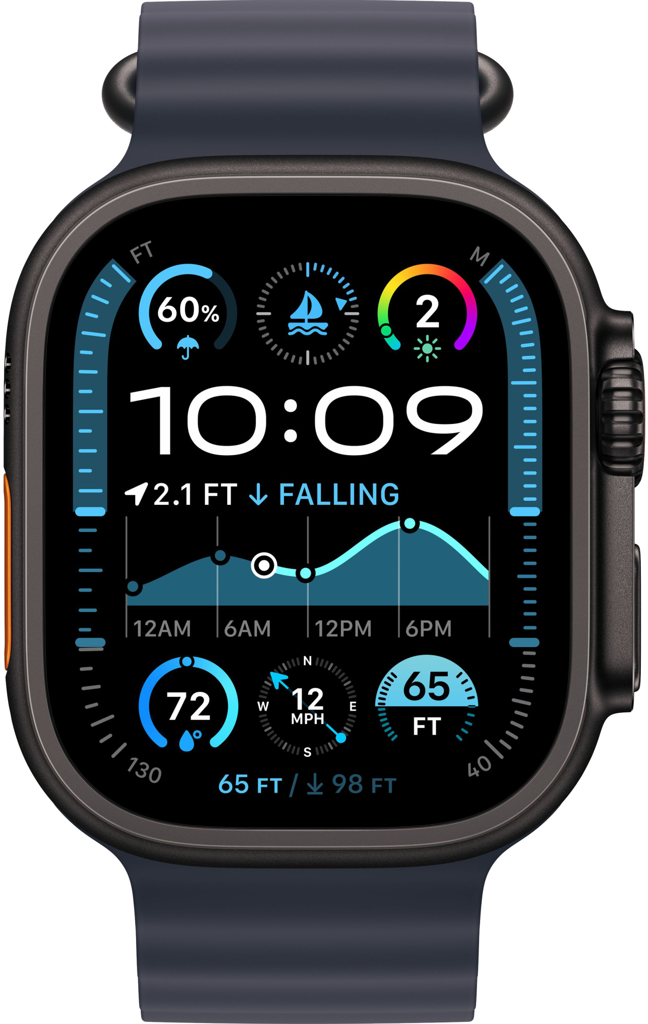 Apple Watch Ultra 2 (2024) 49mm Black Titanium Case with Navy Ocean Band