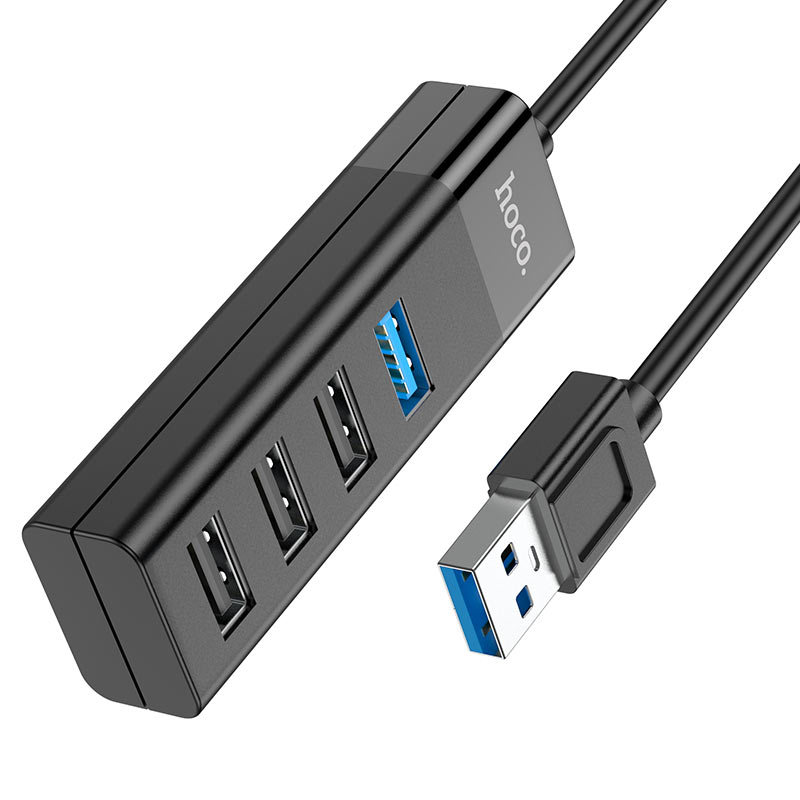 Хаб Hoco (4 в 1, USB-A / USB 3.0 + USB 2.0, чёрный, HB25)
