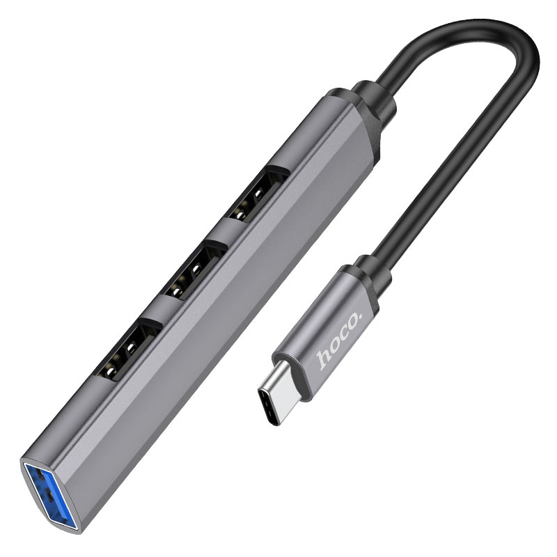 Хаб Hoco (4 в 1, USB-C / USB 3.0 + USB 2.0, серый, HB26)
