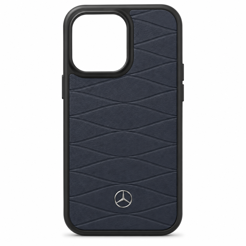 Чехол Mercedes-Benz для iPhone 15 Pro — чёрный, диагональный узор